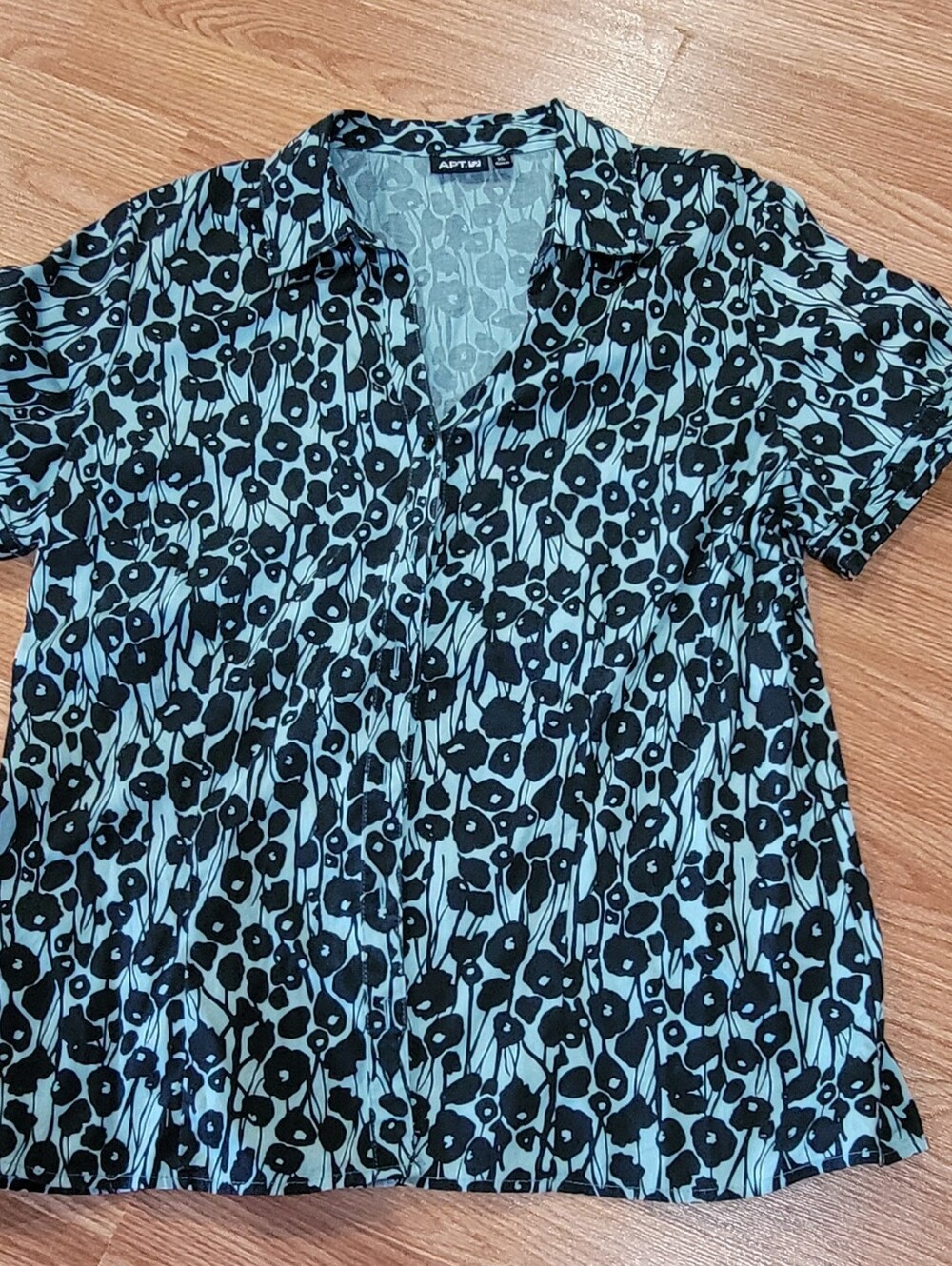 Apt. 9 Black Floral Print Short-Sleeve Shirt - Black/Teal Size XL